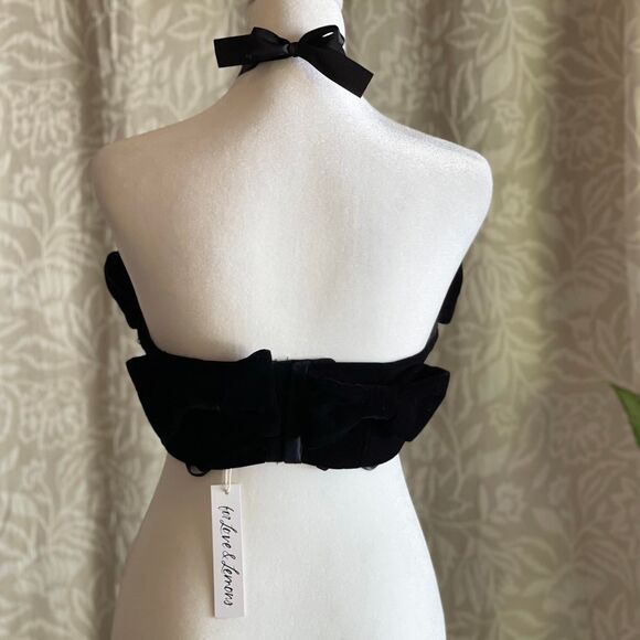 NWT For Love & Lemons Black Velvet Corset Top Floral Detail Goth Fairy Size S - Picture 3 of 8